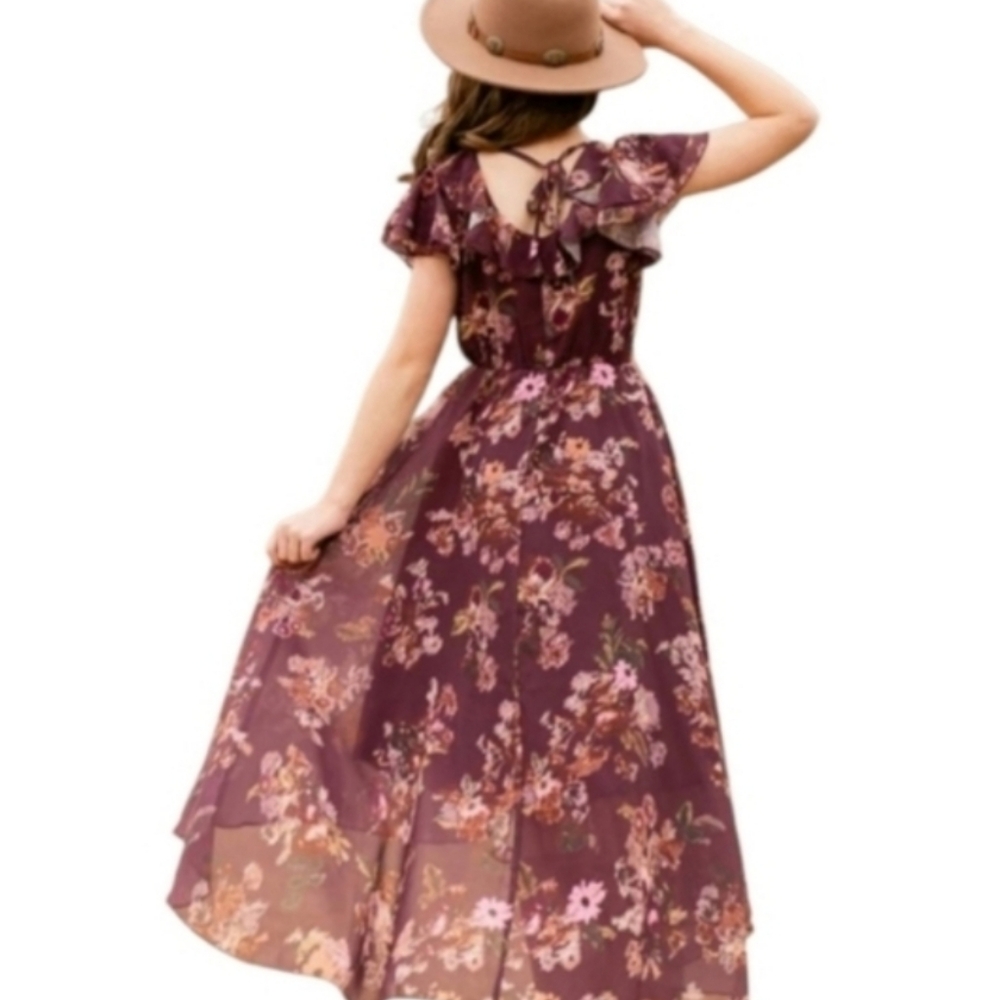 New Joyfolie Plum Ikat Jen Cream Flutter Sleeve Girls Dress 14 NWT - Picture 2 of 7